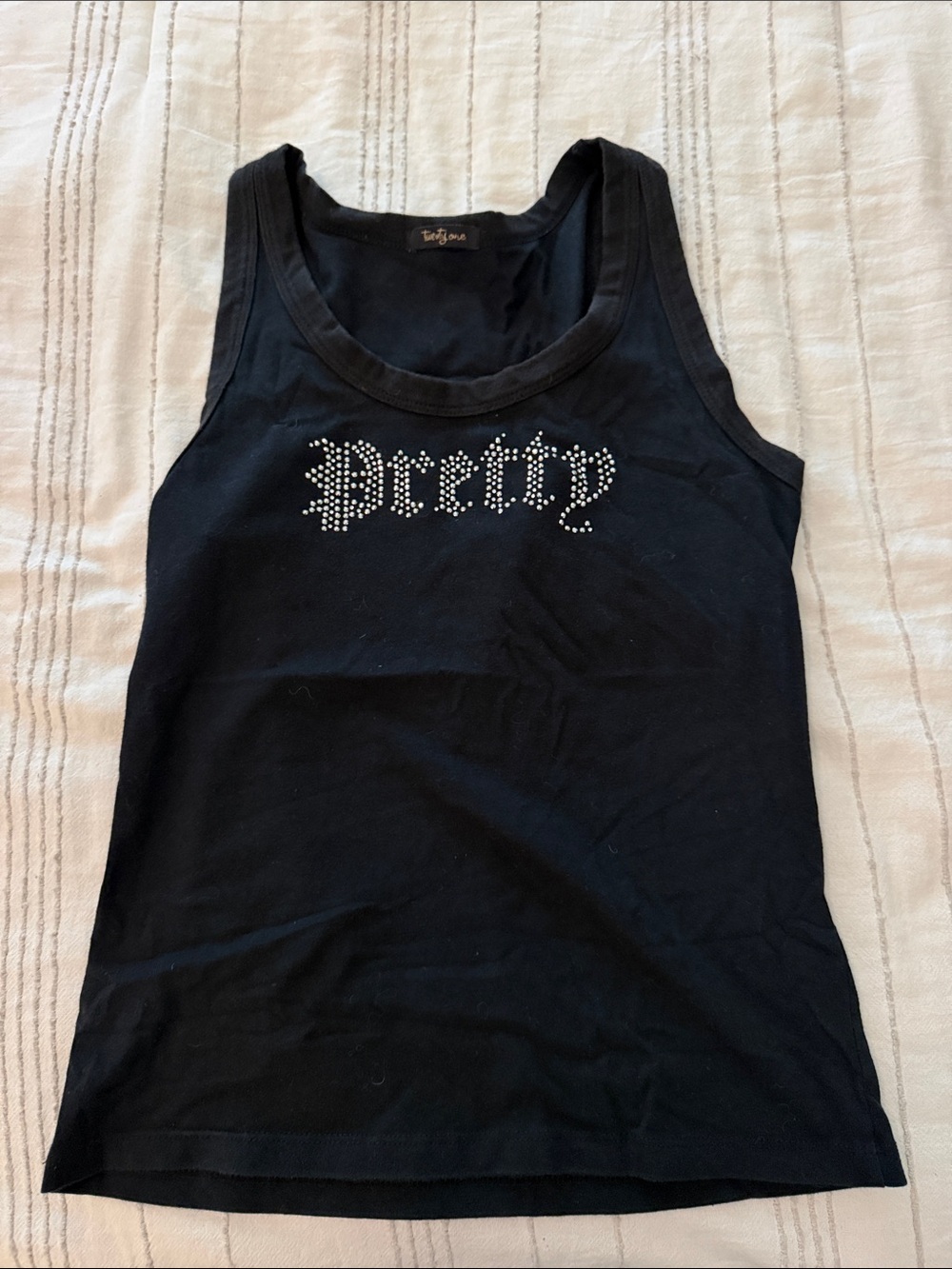 Twenty One Rhinestone Graphic Black Tank Top